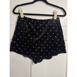 Caren Forbes Women's M Black Velvet Gold Star Skort Wrap Mini Celestial